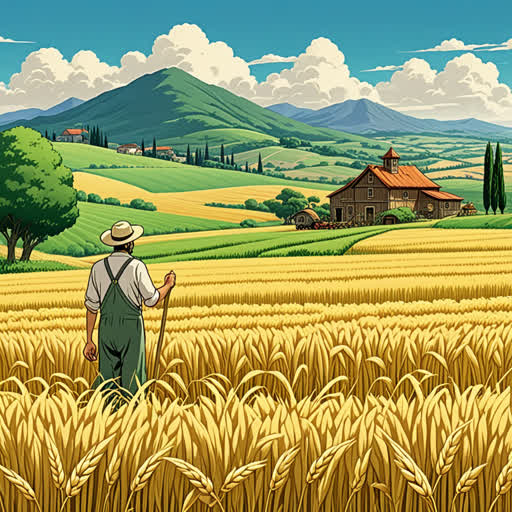 كان هناك مزارع يمتلك أكثر من 100 فدان من الأرض. كان يستخدم الفدانات لزراعة القمح والشعير، وكانت أرضه مليئة بالثروة الزراعية.