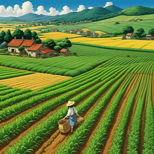 كان هناك مزرعة حيث كانت الزراعة الرئيسية للمجتمع. كان الناس يعملون بجد لزرع المحاصيل والحفاظ على الأراضي. كانت الزراعة هي القوة الحيوية وراء تغذية المجتمع وتعزيز ازدهاره.
