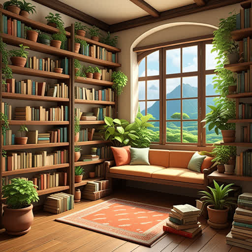 كان هناك كوف صغير في زاوية البيت، كان مليئًا بالكتب والنباتات. كان مكانًا مثاليًا للاسترخاء وقراءة الكتب.