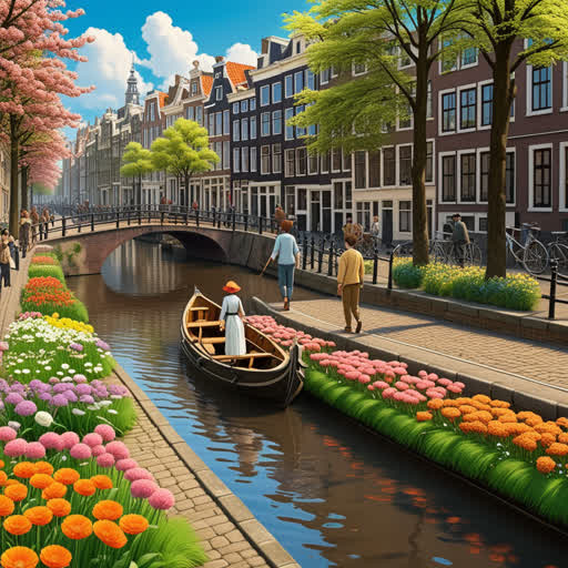كان هناك رجل عاش في أمستردام، وكان يحب التنزه في القنوات. في يوم من الأيام، وجد جذع خشبي في الماء. عندما جلبه إلى الشاطئ، اكتشف أنه كانت أصدقاءه قد جلبوا أزهارًا من الربيع الهولندي ليقفزوا معه.